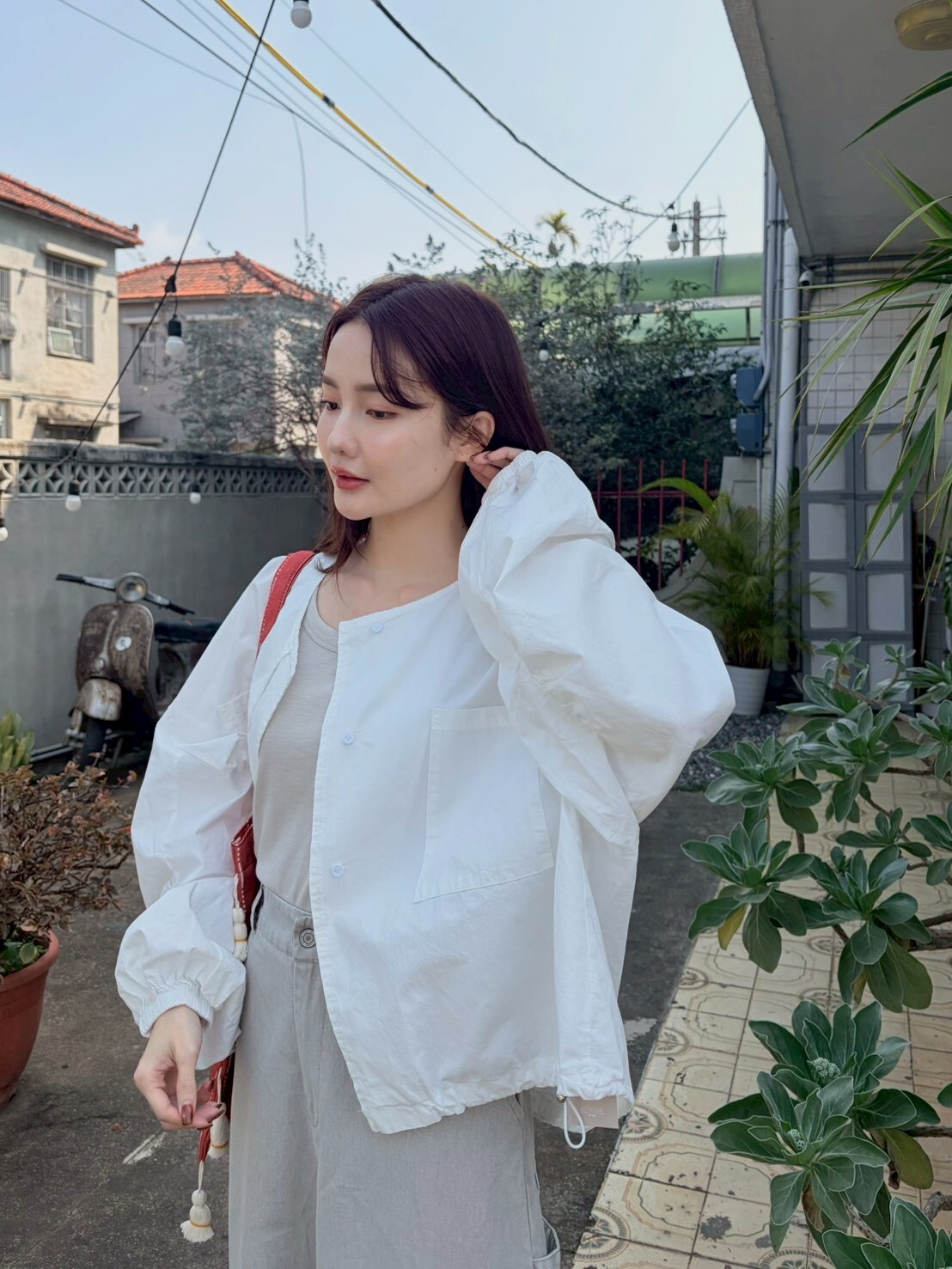 手袖抓褶下縮無領外套3901L09