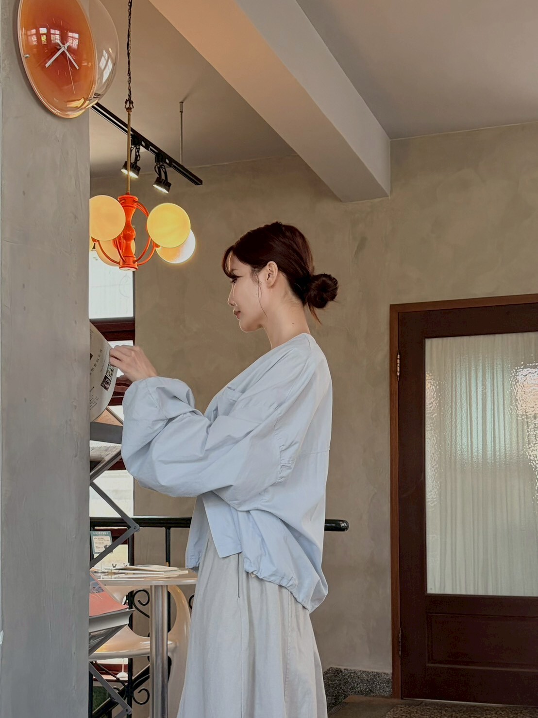 手袖抓褶下縮無領外套3901L09