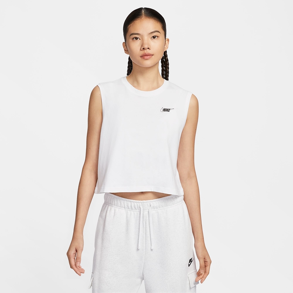 NIKE 背心 SOPRTSWEAR CLUB 白色 寬鬆 短版背心 女 HF9532-100