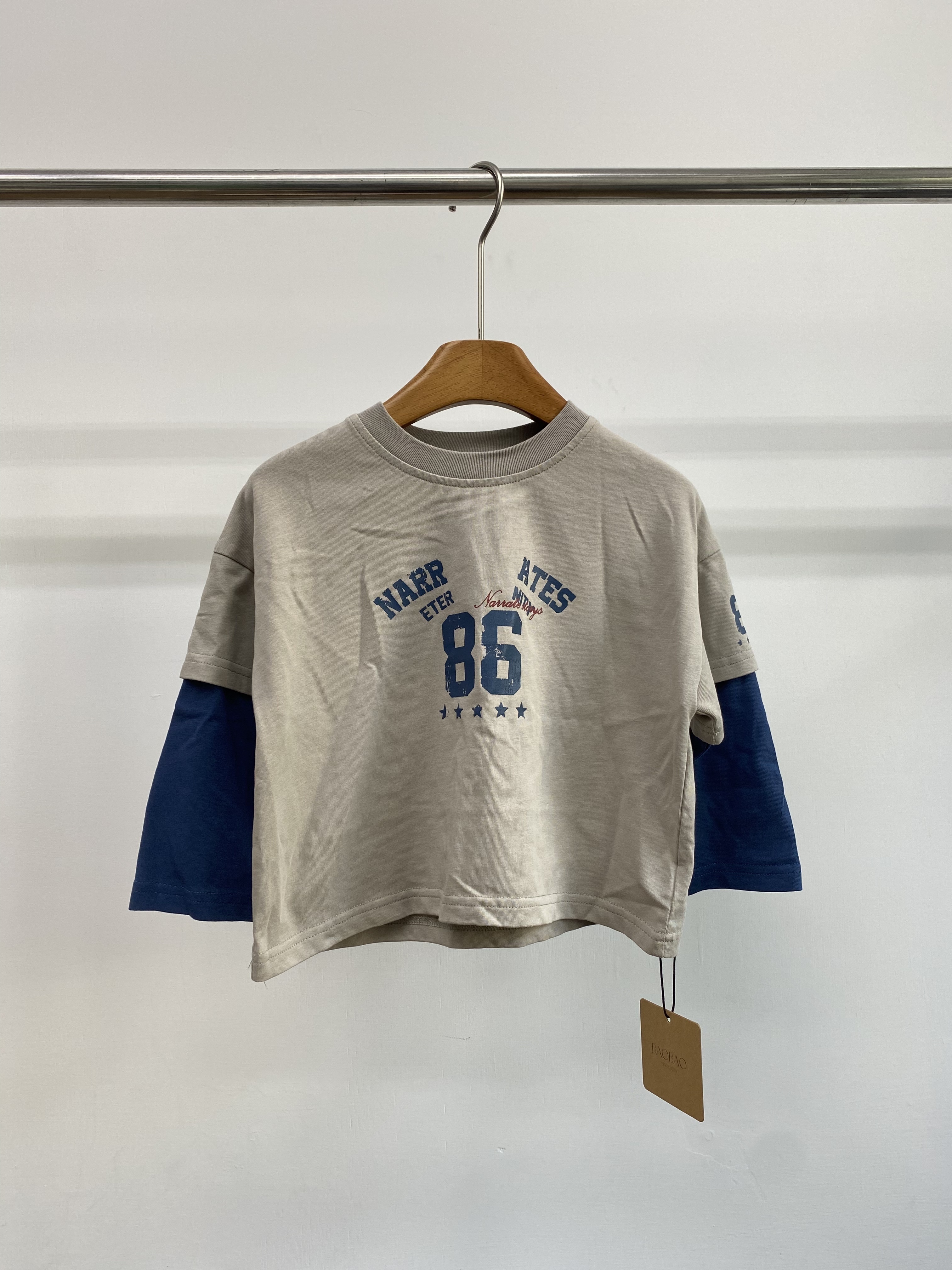 A04665美式拼接假兩件