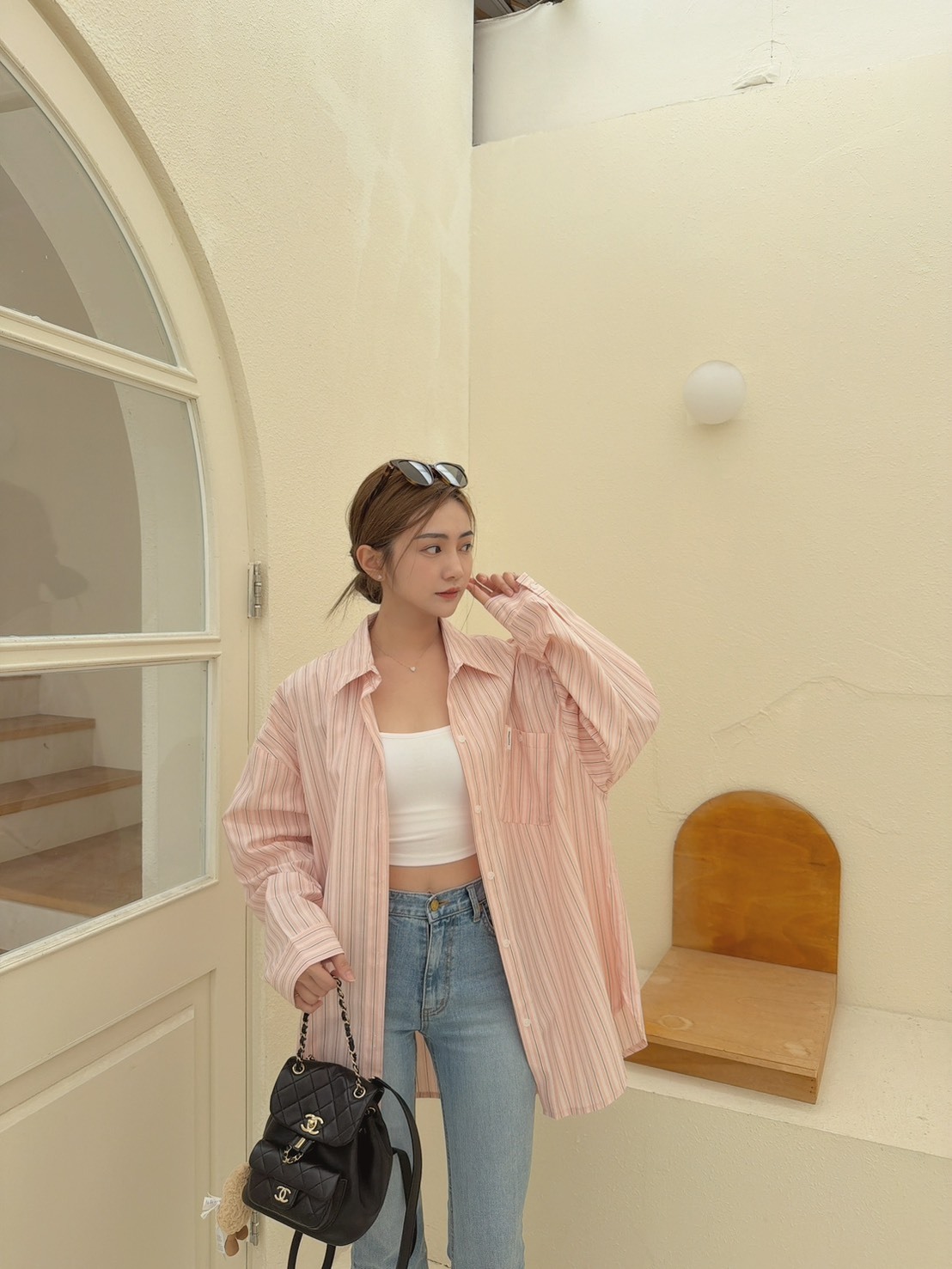 ［預購］🔥03.25春夏新品］💥好看到闆娘穿在路上被搭訕］🇰🇷正韓超美直條紋寬鬆襯衫（溫柔粉/三色）