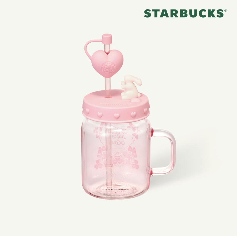 STARBUCKS Love Bunny Heart Charm 玻璃吸管冷飲杯 — 562ml (19oz)