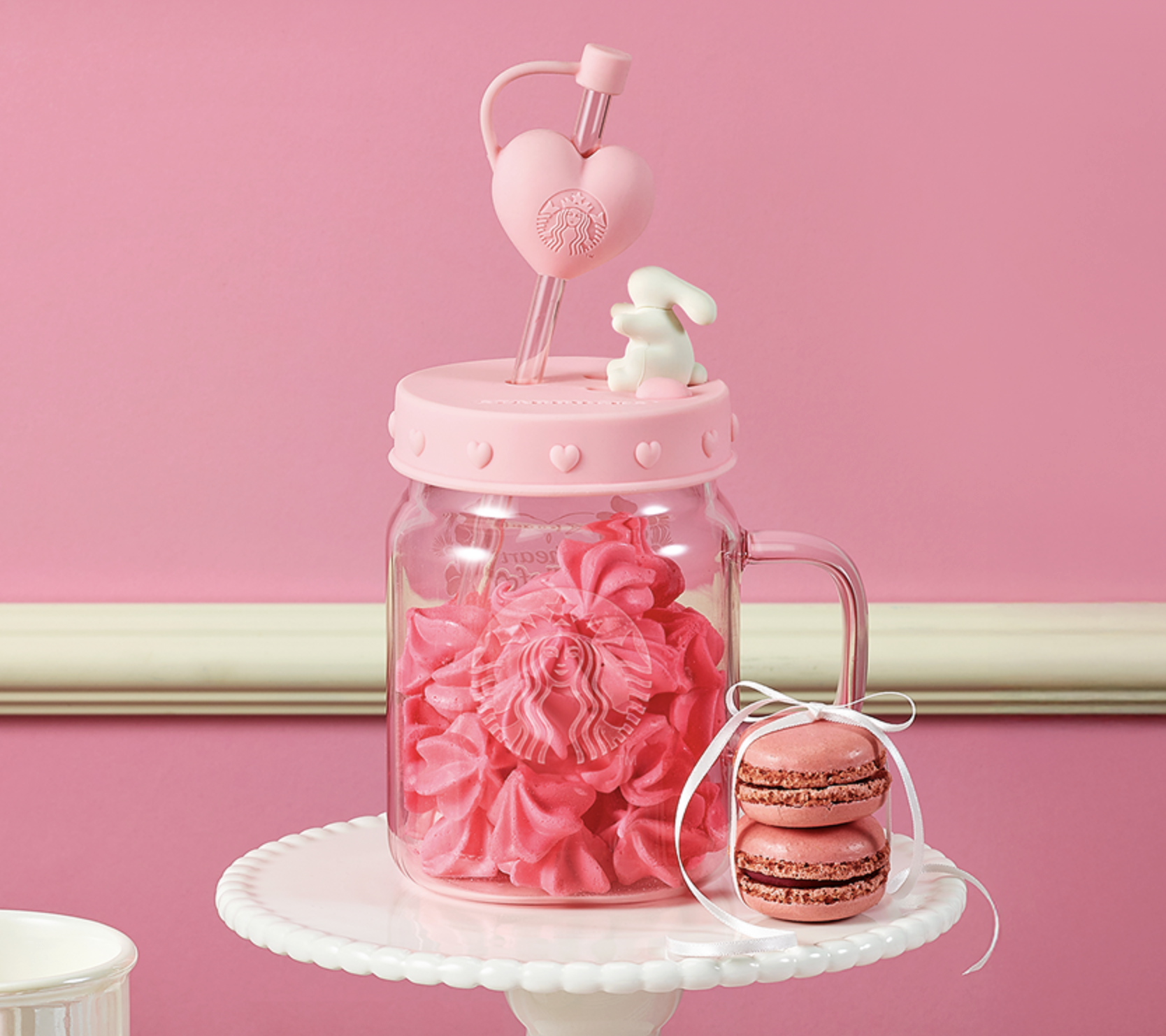 STARBUCKS Love Bunny Heart Charm 玻璃吸管冷飲杯 — 562ml (19oz)