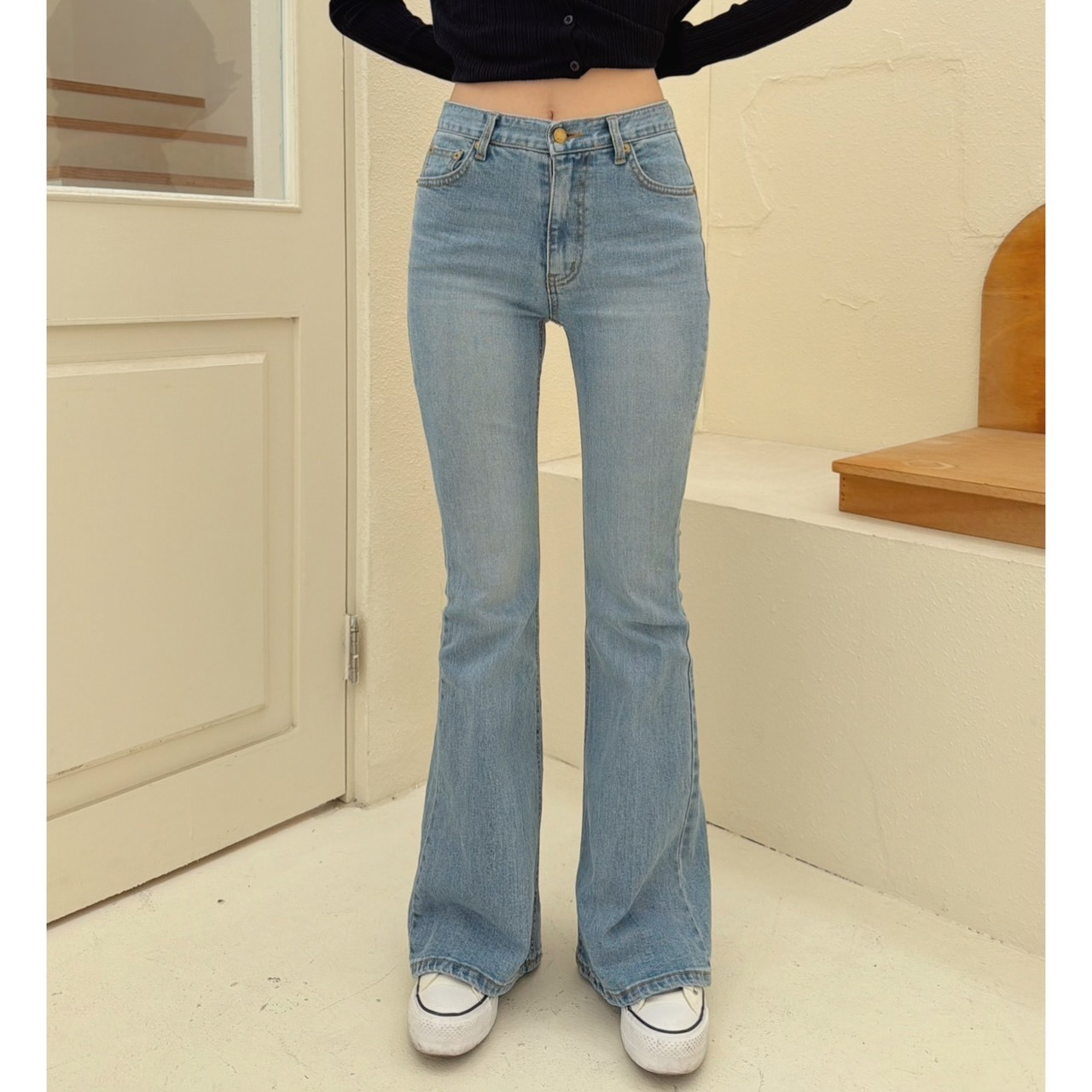 ［預購］🔥03.25春夏新品］💥-7kg瘦瘦大長腿褲］🇰🇷正韓中高腰修身挺版YKK拉鍊微喇叭牛仔褲（SML）