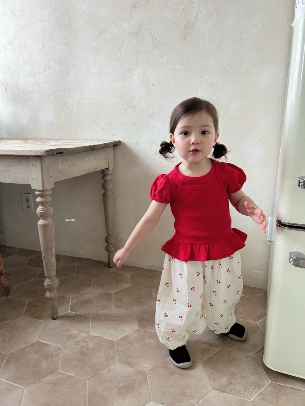 正韓夏azalea 嫩嬰/小童兩色黑花/櫻桃防蚊褲