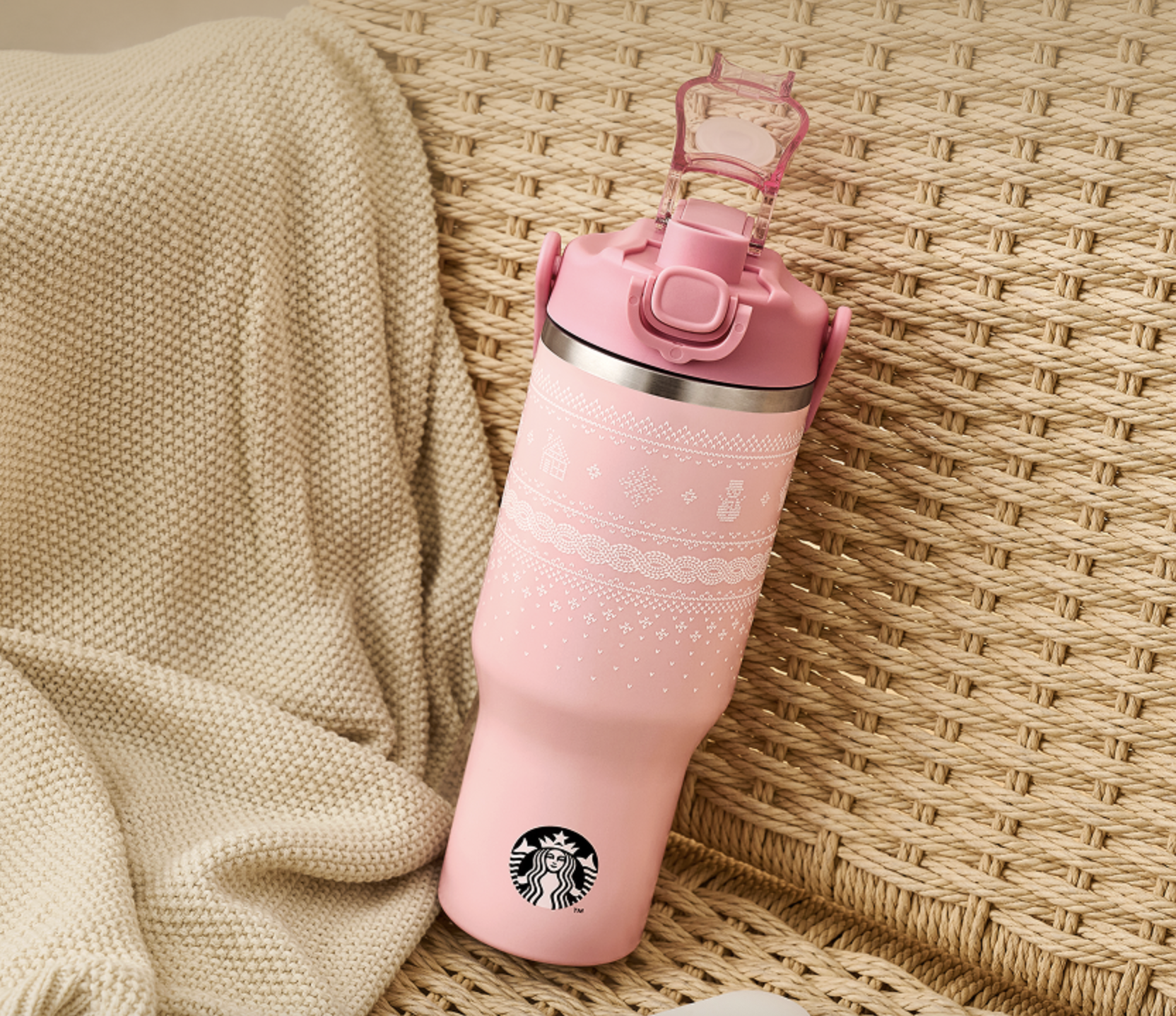 STARBUCKS SS Winter Knit Pink Carl 真空不鏽鋼隨行杯 — 946ml (32oz)