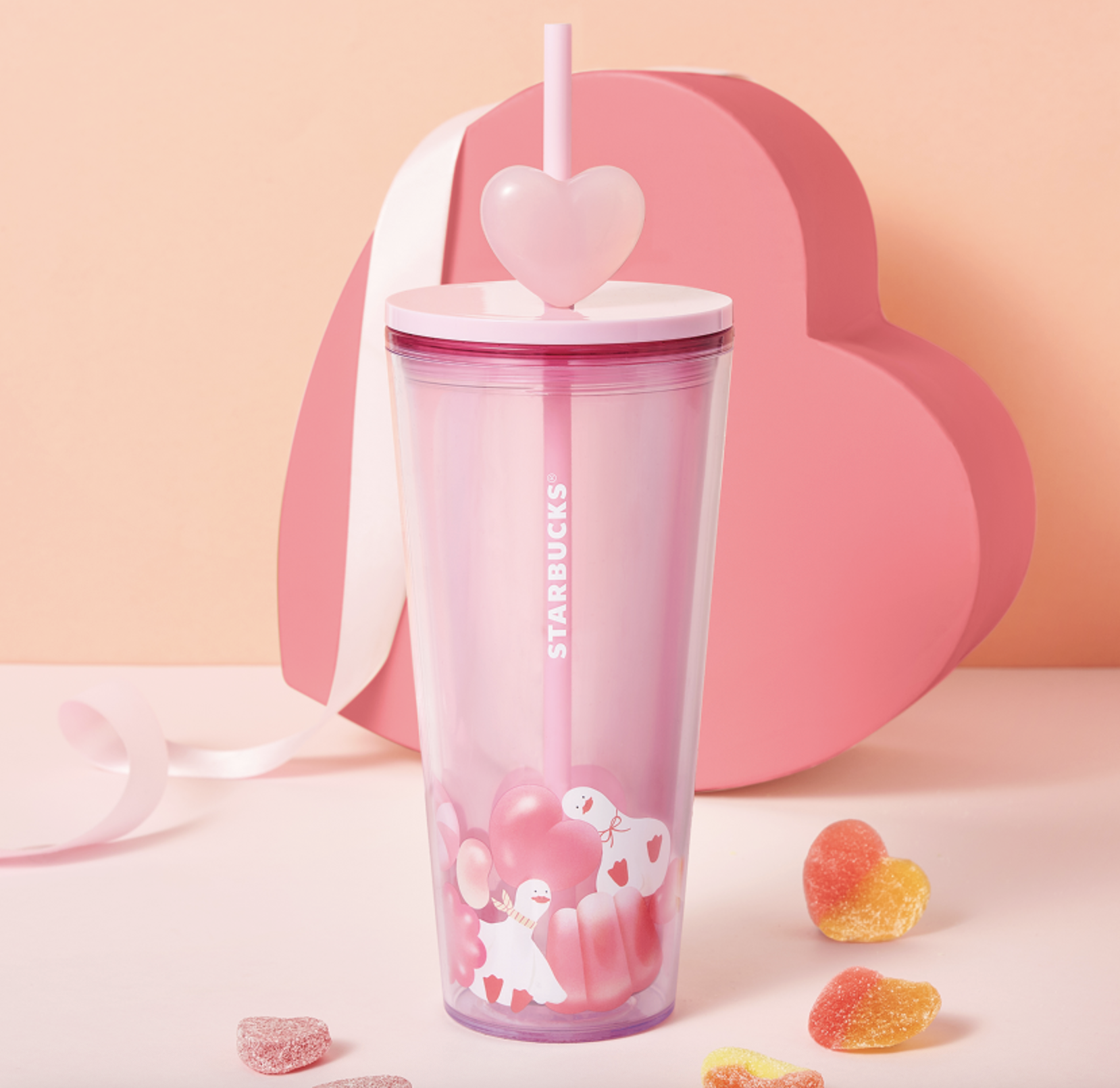 STARBUCKS Jelly Duck Heart Charm 造型冷飲吸管杯 — 591ml (20oz)