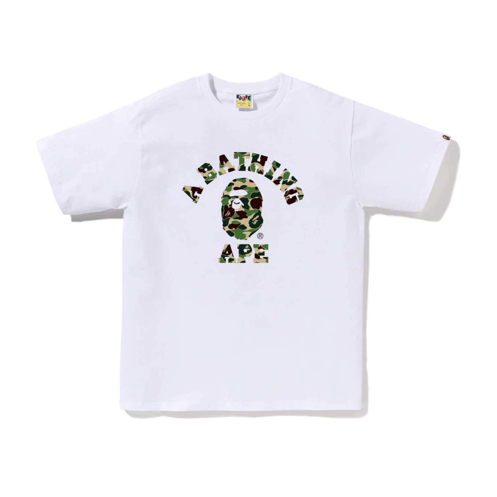 -（B022)-A BATHING APE BAPE ABC CAMO COLLEGE TEE RELAXED FIT 迷彩 猿人頭 短Ｔ 黑色/白色-1L80110005
