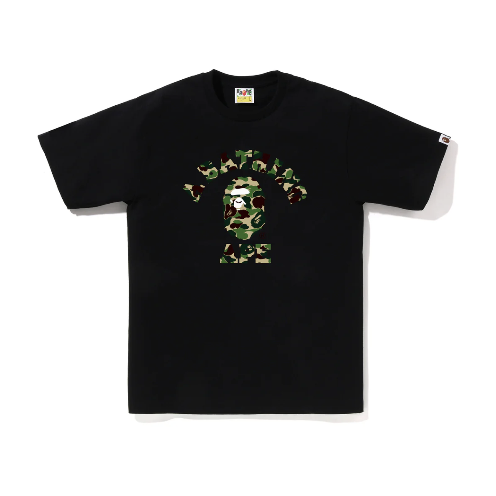 -（B022)-A BATHING APE BAPE ABC CAMO COLLEGE TEE RELAXED FIT 迷彩 猿人頭 短Ｔ 黑色/白色-1L80110005