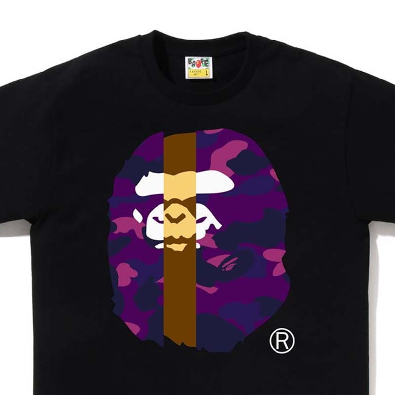 BAPE Color Camo Transform Big Ape Head Tee 拼接猿人頭 短袖 黑色 BAPE-603CM [台灣現貨]