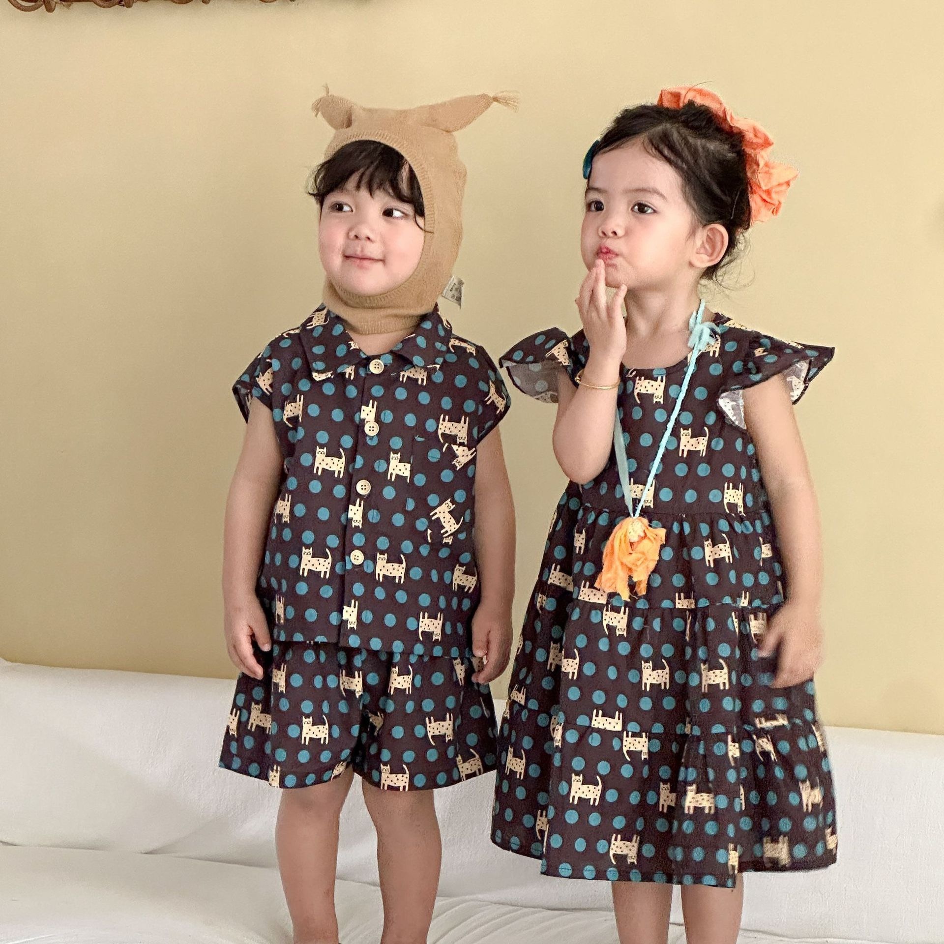 兄弟姐妹一起穿_點點貓咪套裝/洋裝