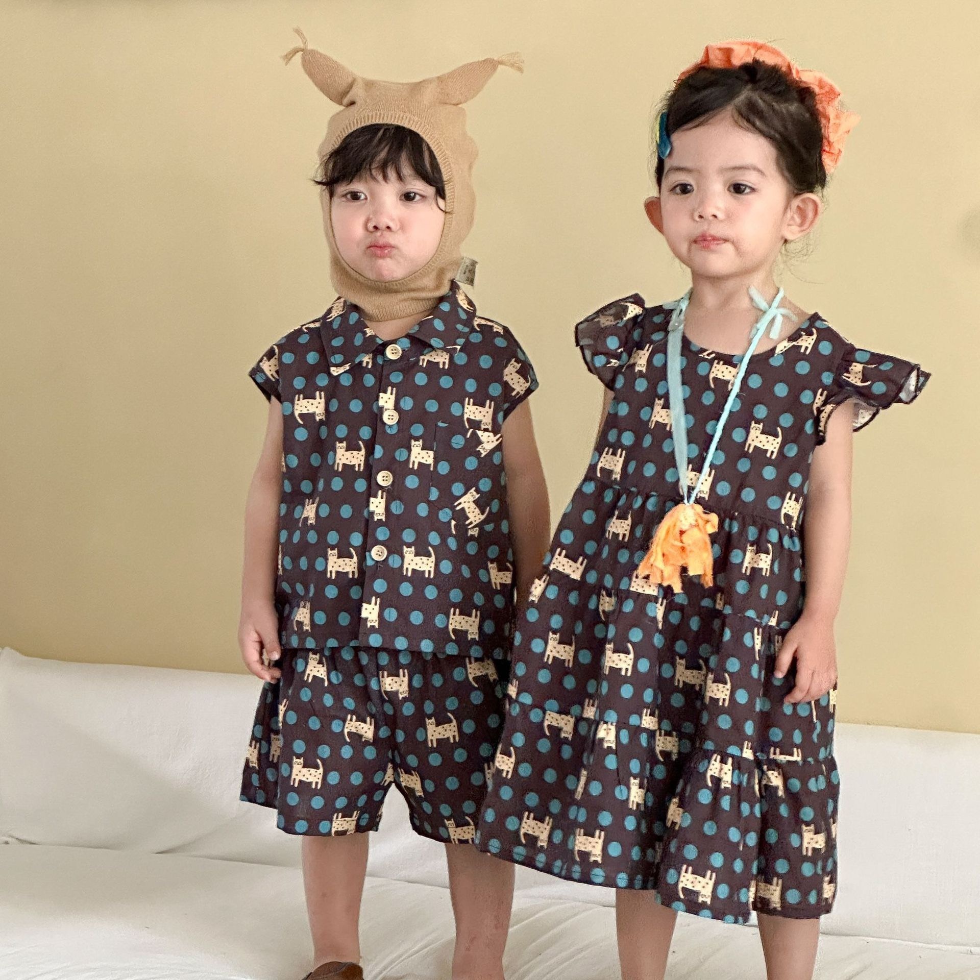 兄弟姐妹一起穿_點點貓咪套裝/洋裝