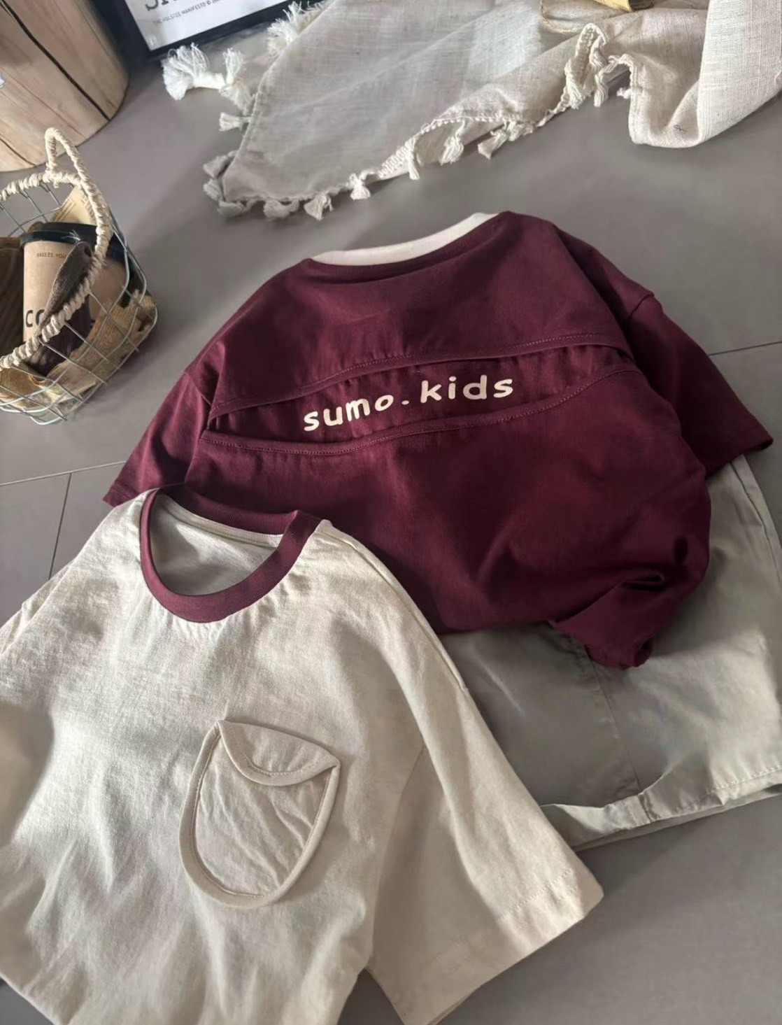 撞色圓領口袋上衣