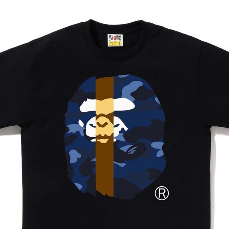 BAPE Color Camo Transform Big Ape Head Tee 拼接猿人頭 短袖 黑色 BAPE-607CM [台灣現貨]