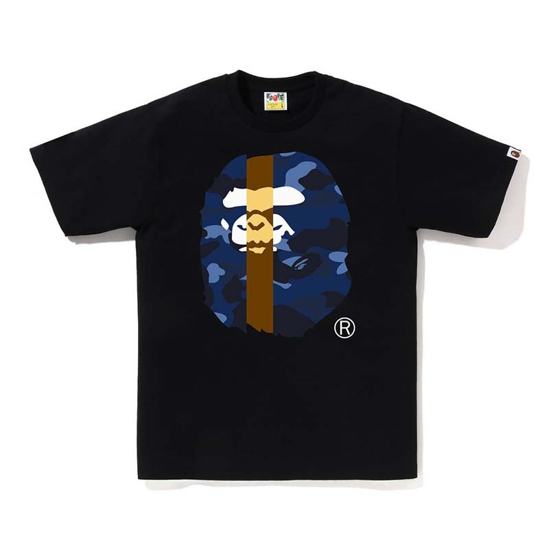 BAPE Color Camo Transform Big Ape Head Tee 拼接猿人頭 短袖 黑色 BAPE-607CM [台灣現貨]