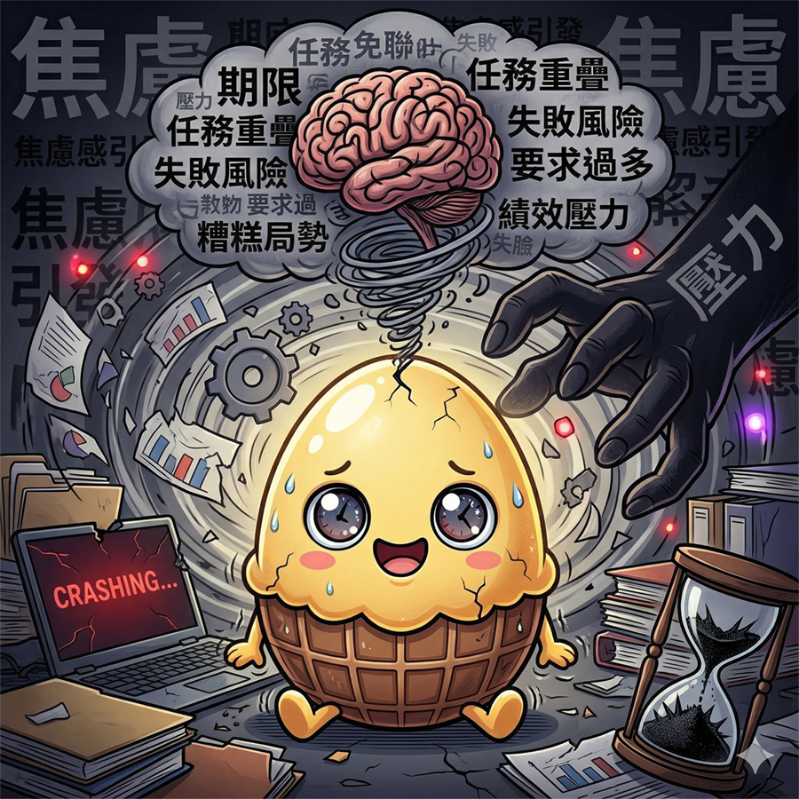 科學解析壓力導致焦慮感之示意圖：描述大腦皮質醇水平上升對情緒的影響，加油文具旨在透過感官刺激工具協助職場與校園壓力管理。