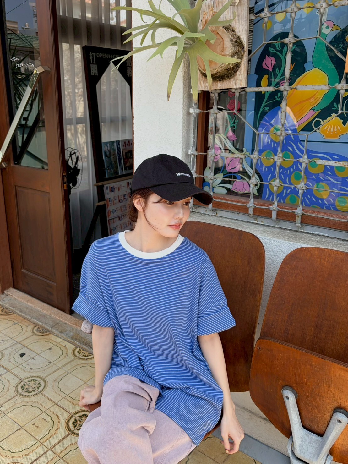 拚色領細條紋上衣8033L15