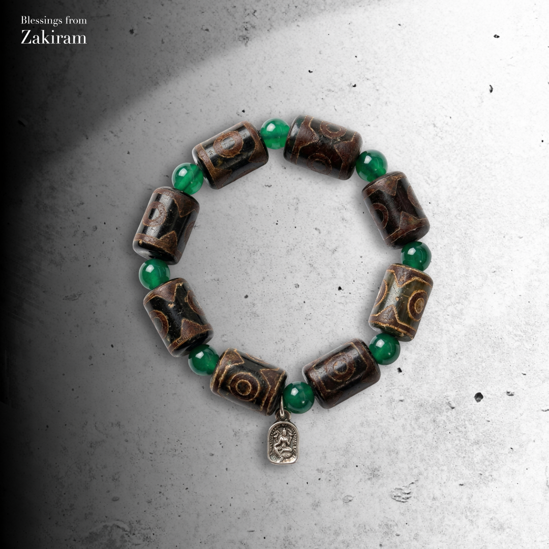 綠度母 綠沁三眼天珠 手串