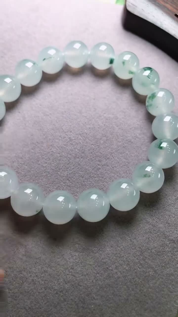 翡翠冰飄花手串 (10mm直徑),天然翡翠A玉, 緬甸玉, Jade, Jadeite