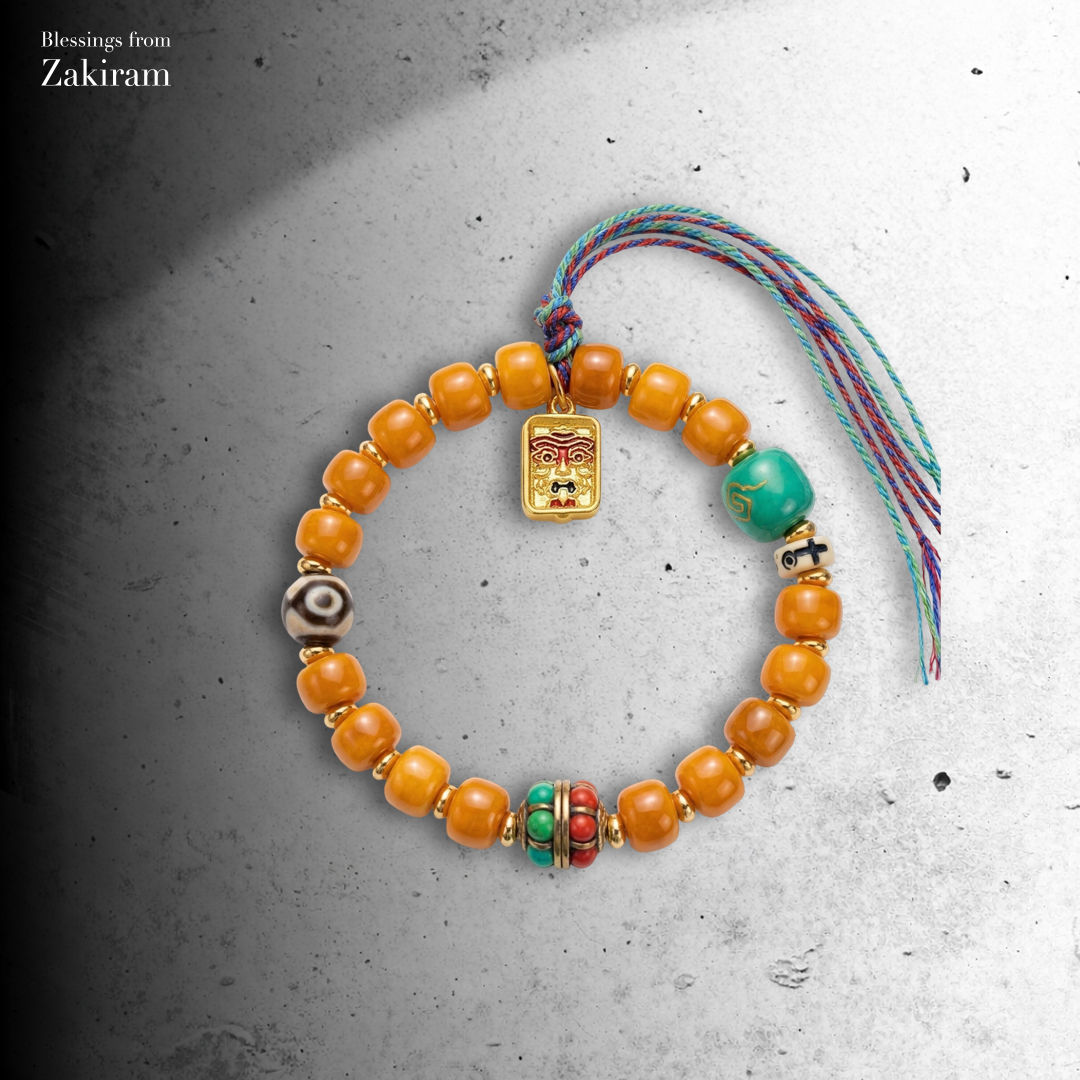 扎基拉姆 三眼天珠 牛骨手串