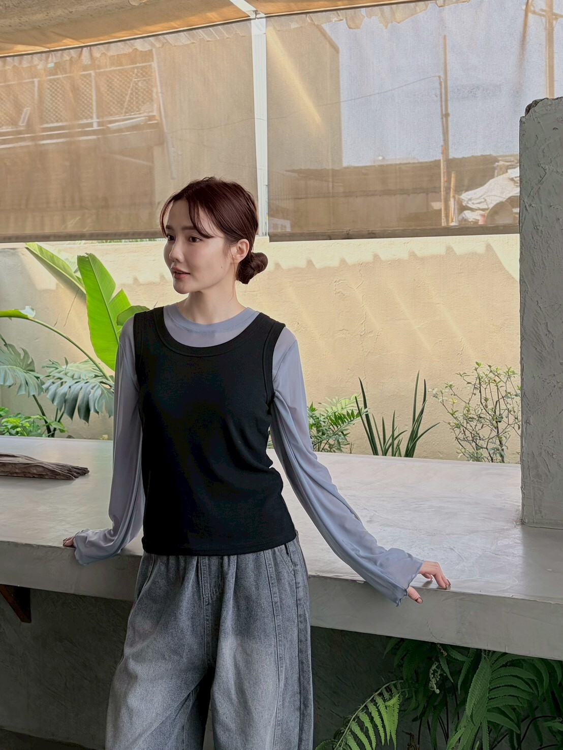 圓領坑條寬肩背心98989L12