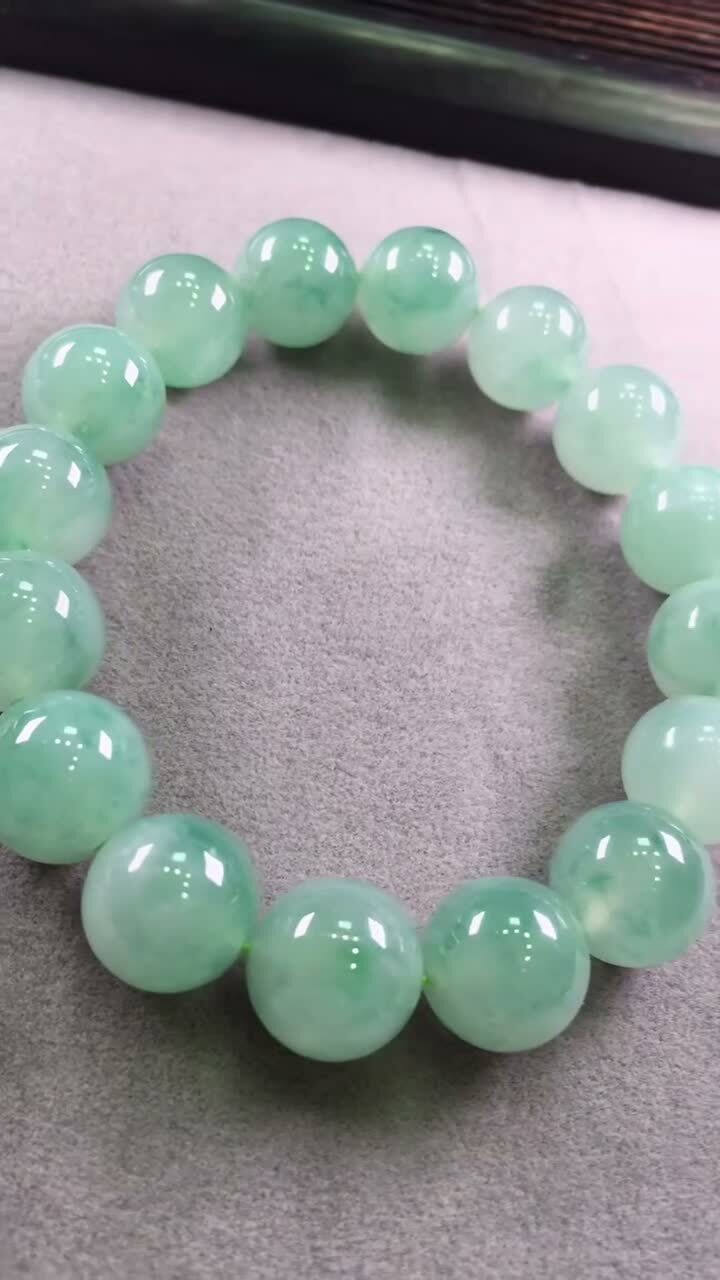 翡翠冰飄花手串 (12.5mm直徑),天然翡翠A玉, 緬甸玉, Jade, Jadeite