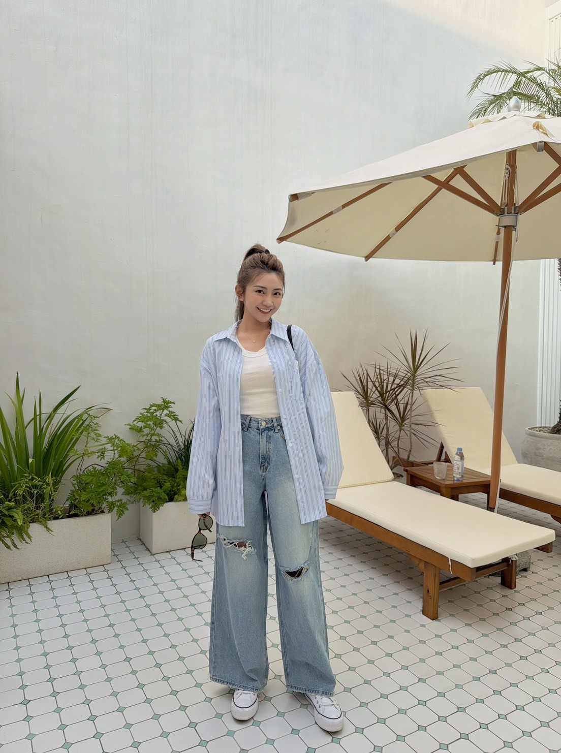 ［預購］🔥03.25春夏新品］💥跩跩歐膩家］🇰🇷正韓高腰後可調式腰圍刷破牛仔寬褲（SML）