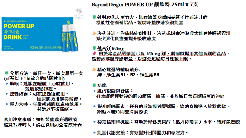【直播】Beyond Origin LX032543 POWER UP 鎂飲料 (25ml x 7支)
