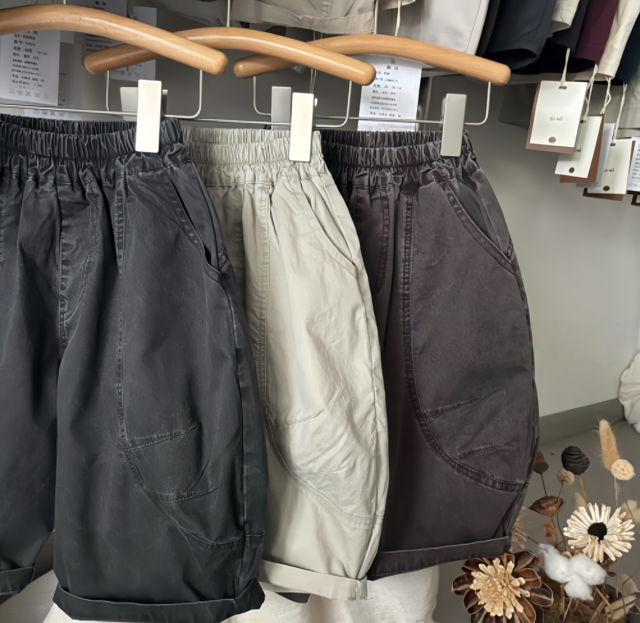 水洗寬鬆休閒七分褲