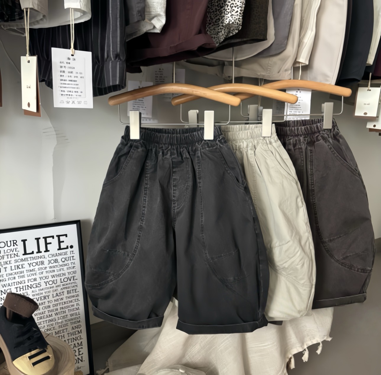 水洗寬鬆休閒七分褲