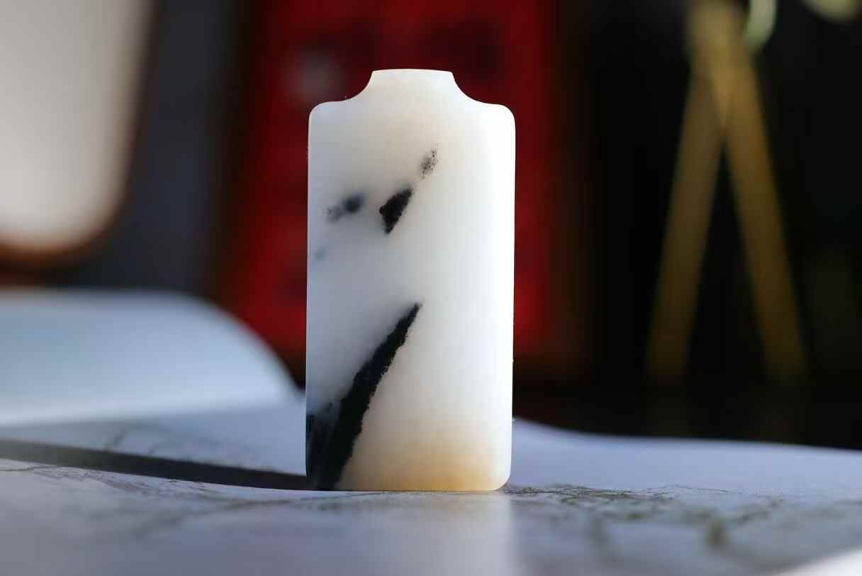 和田玉青花意境平安牌,天然和田玉軟玉