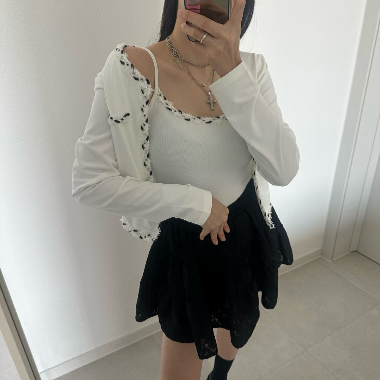 小香風滾邊墊肩外套+背心set
