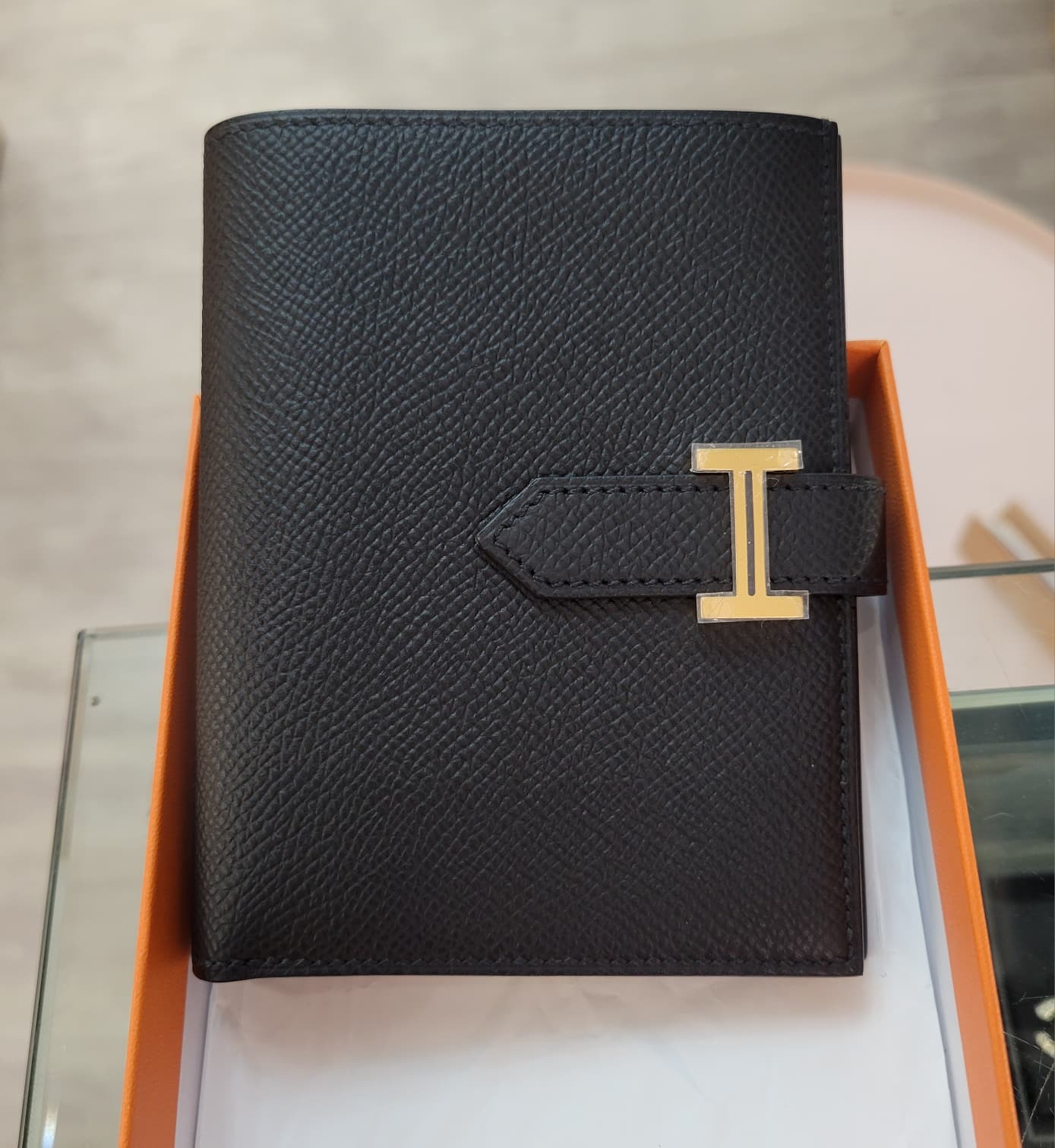 HERMES Bearn compact wallet NOIR CC EPSOM 短銀包 黑色 金扣