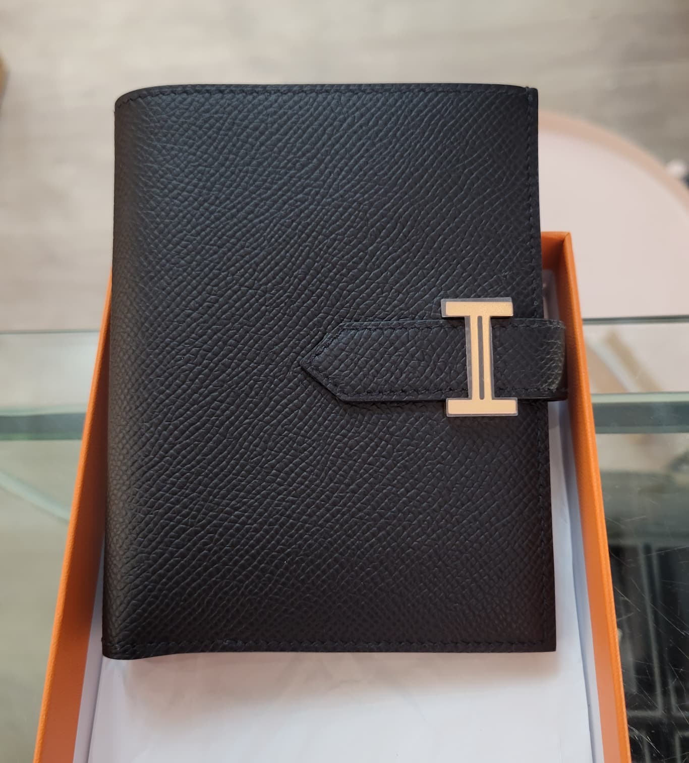 HERMES Bearn compact wallet noir CD EPSOM (ROSE GOLD) 短銀包 黑色 玫瑰金