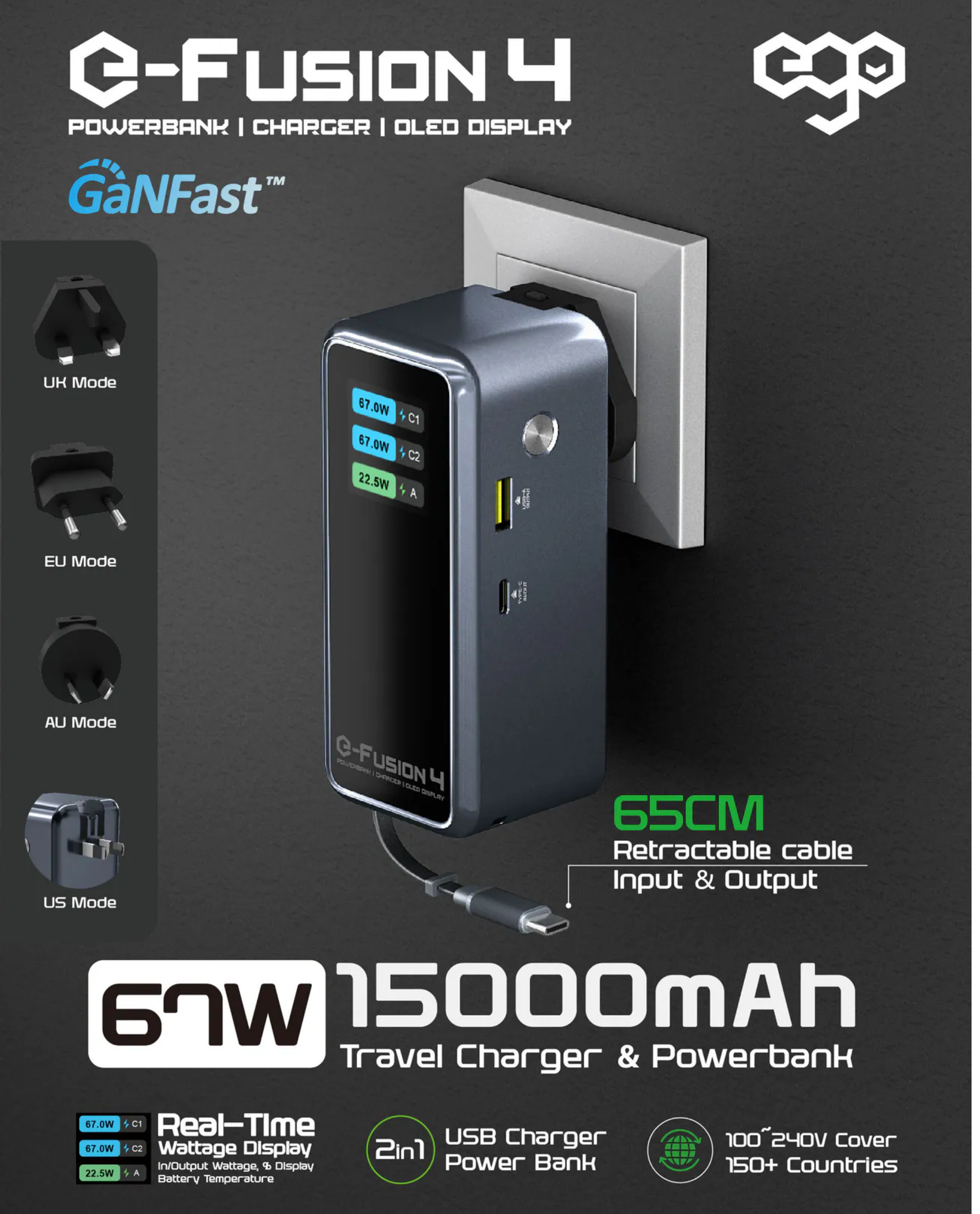 EGO E-Fusion 4 @15000mAh Charger & Powerbank 外置電火牛