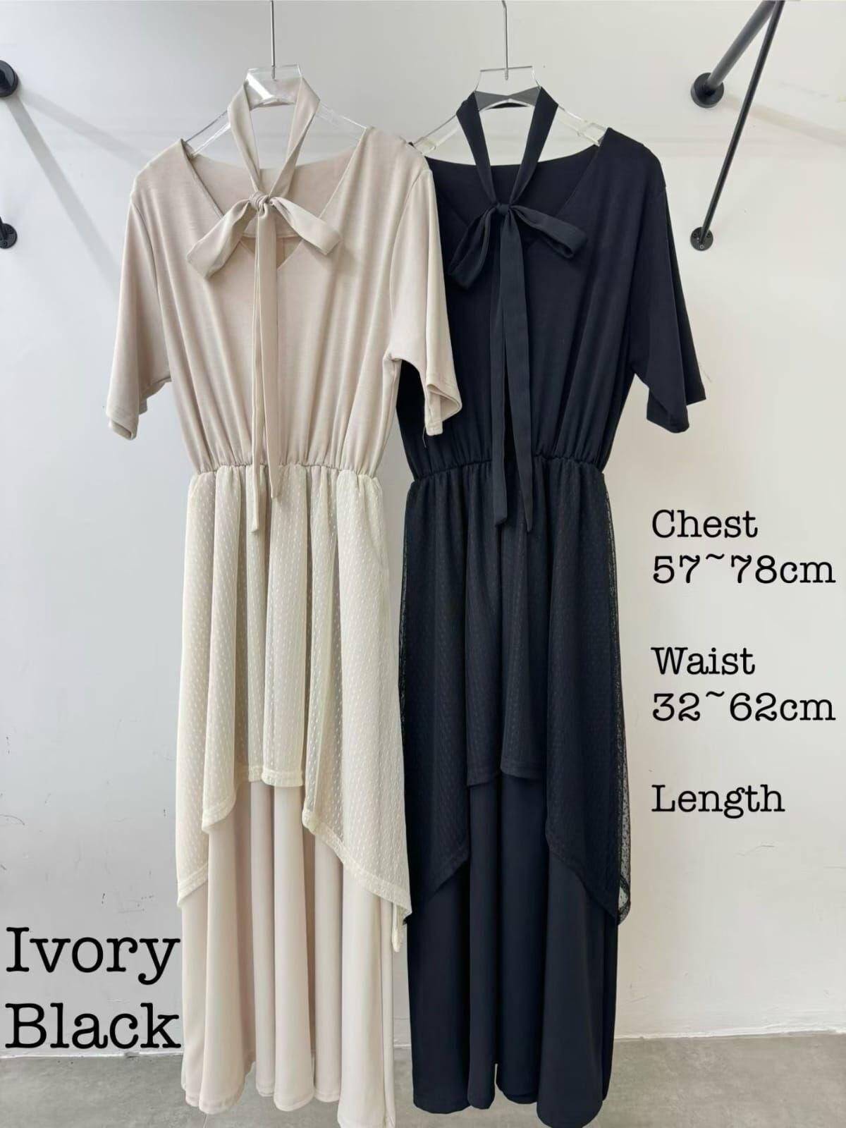 MG6022 波點薄紗V領連身長裙