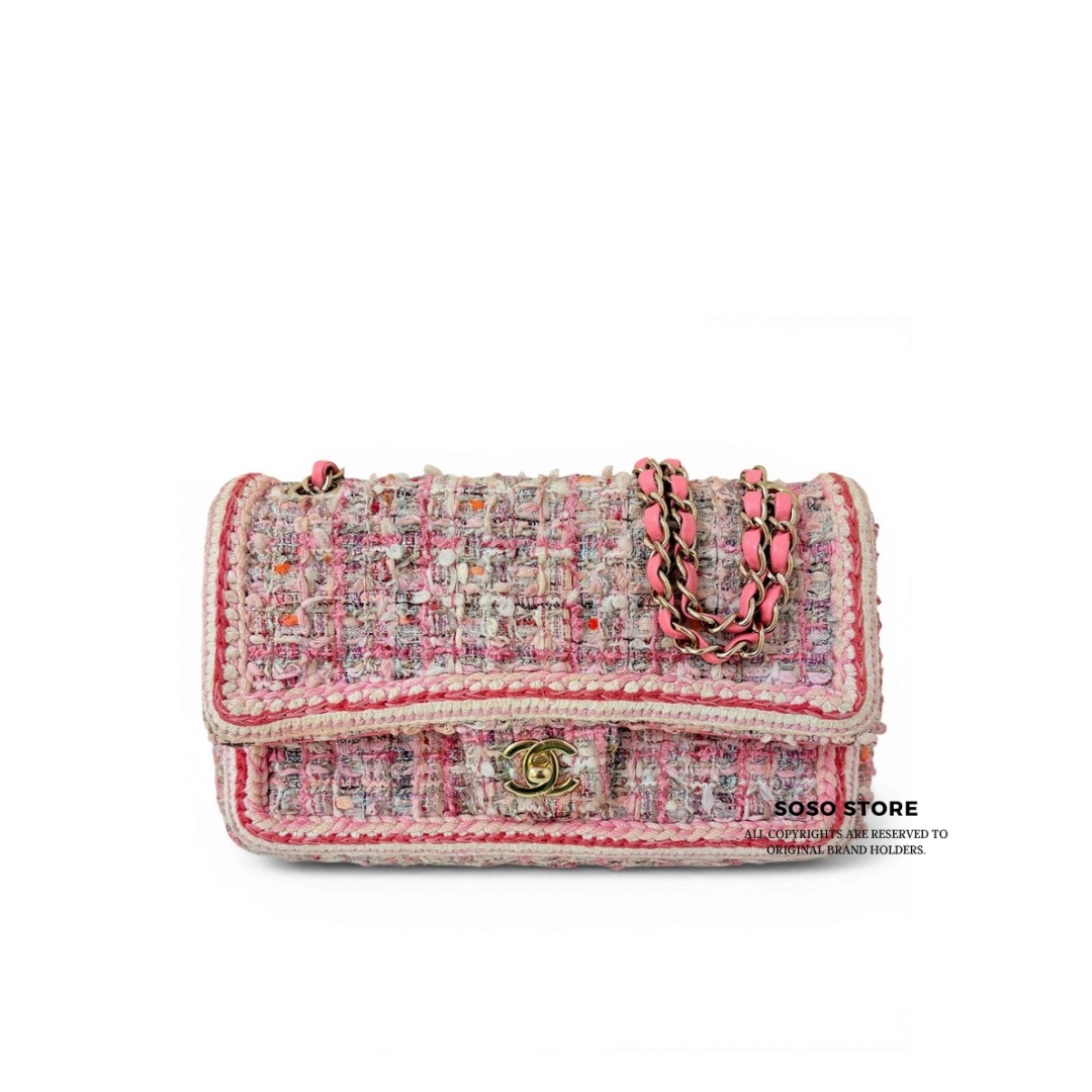 Chanel Tweed Flap Bag - Pink / GHW