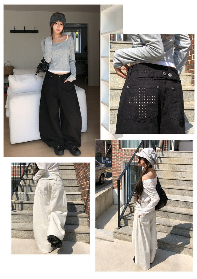 <正韓選品🇰🇷> 韓國 十字架 鉚釘 美式 寬鬆 氣球褲 三色