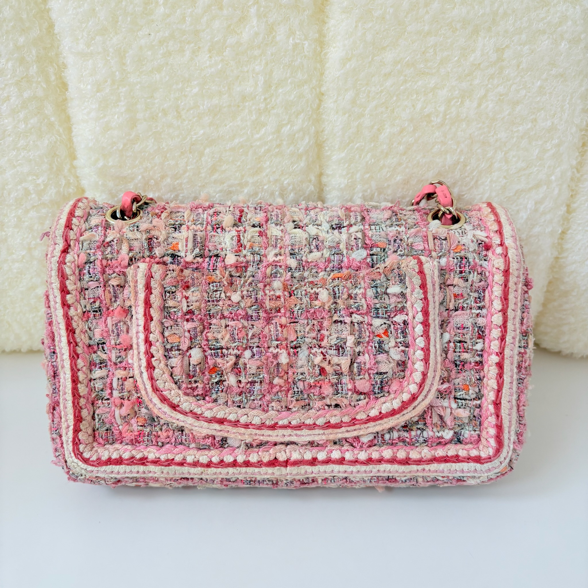 Chanel Tweed Flap Bag - Pink / GHW