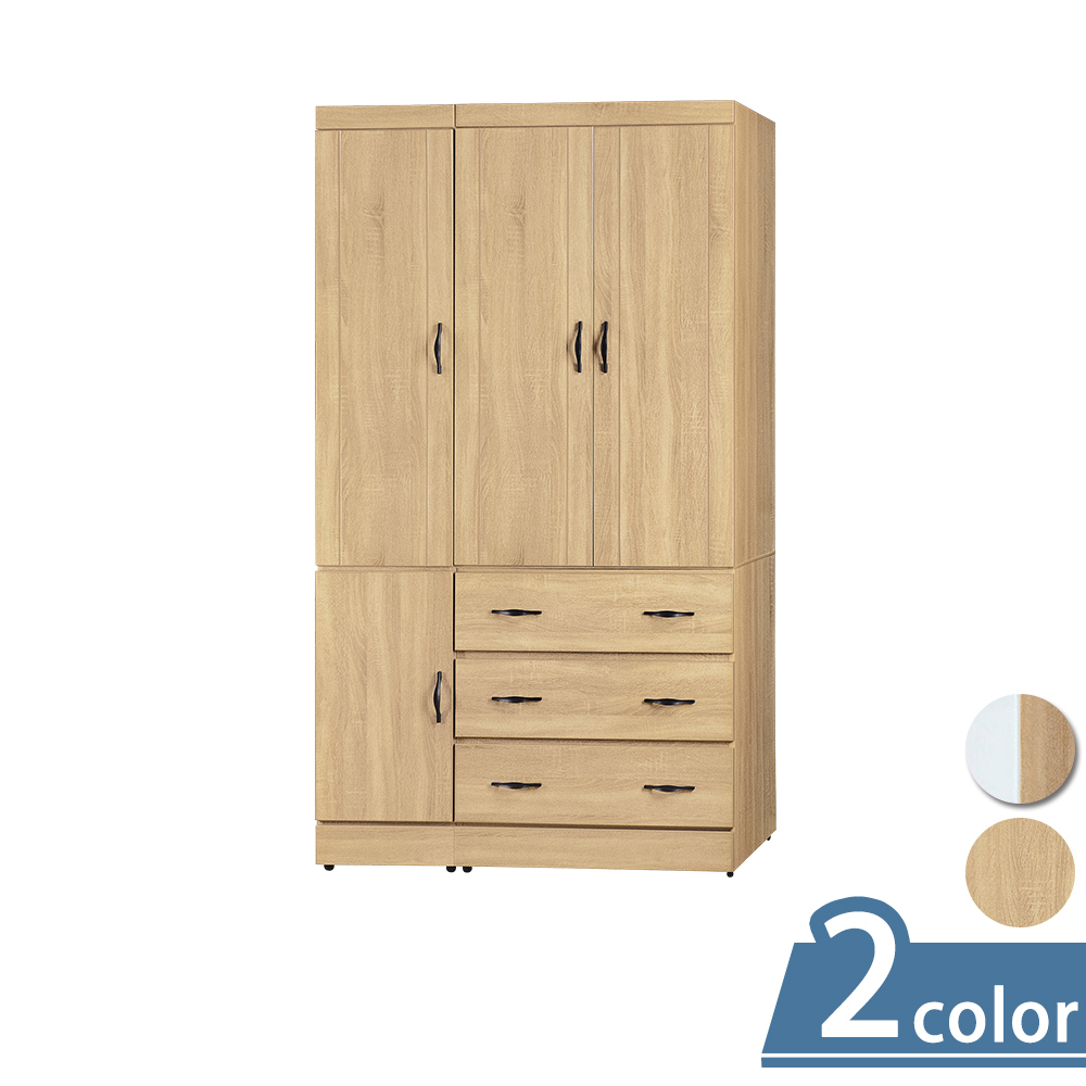 柏蒂家居-亞當斯3.8尺四門三抽衣櫃/衣櫥(兩色可選)