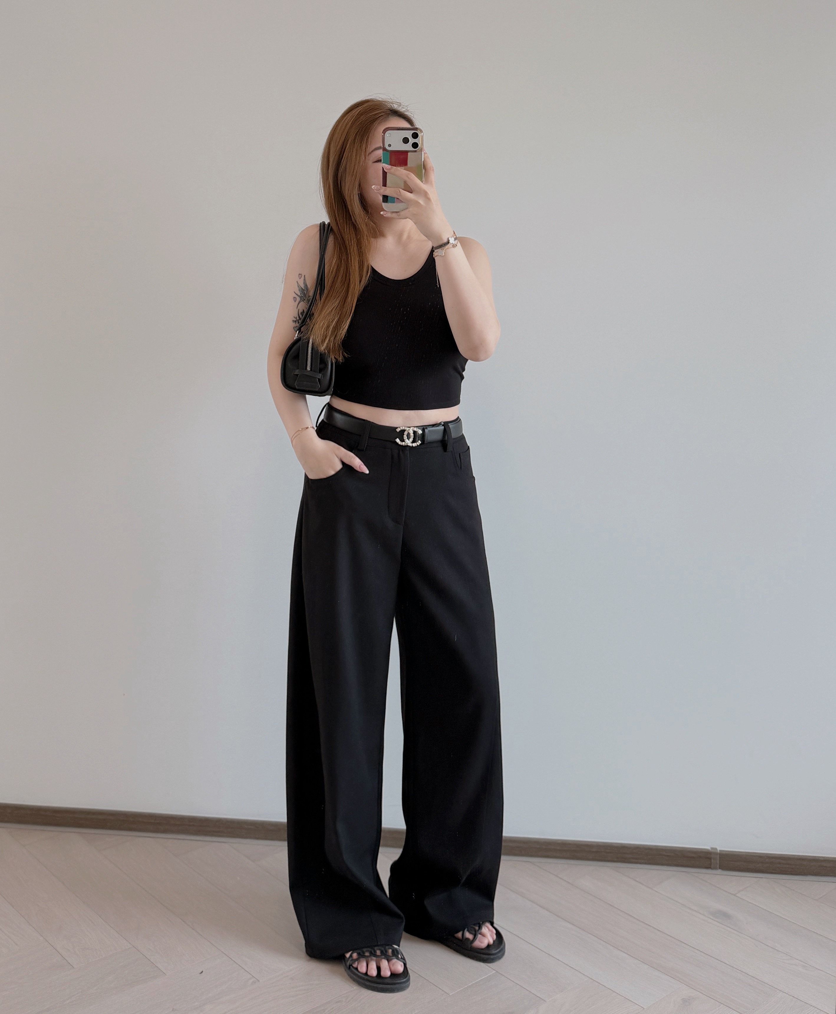 現貨/預訂 7289 黑色極軟闊腳褲