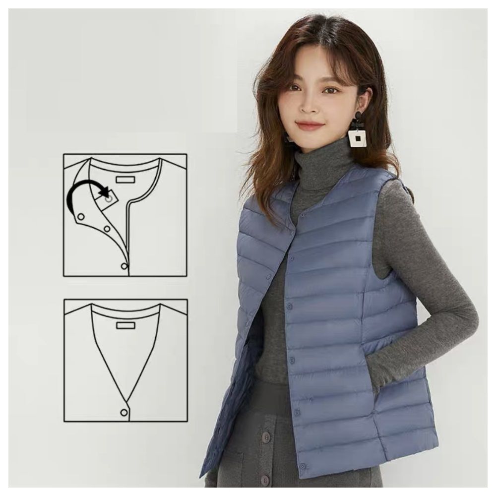 【ASister 小姊姊】AS1113#90%白鴨絨防潑水*UV領兩穿+未來色系*輕薄羽絨背心外套(5色_S-4XL)