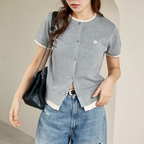 MARY QUANT Layered Short Sleeve Knit Cardigan