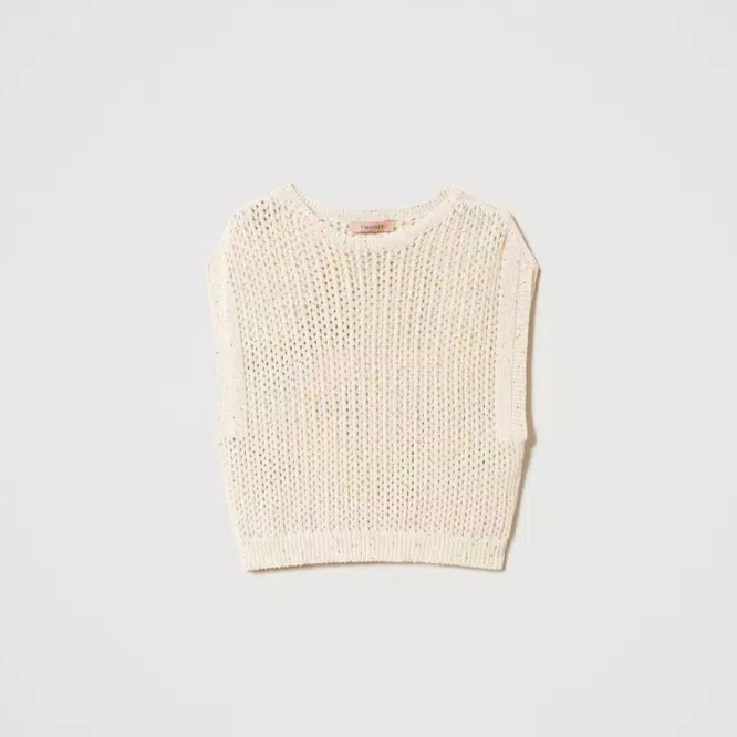 1TS0402-060 TWINSET Mesh Knit Jumper With Sequins Parchment Sequins #241TN3044 (C-EU-E)