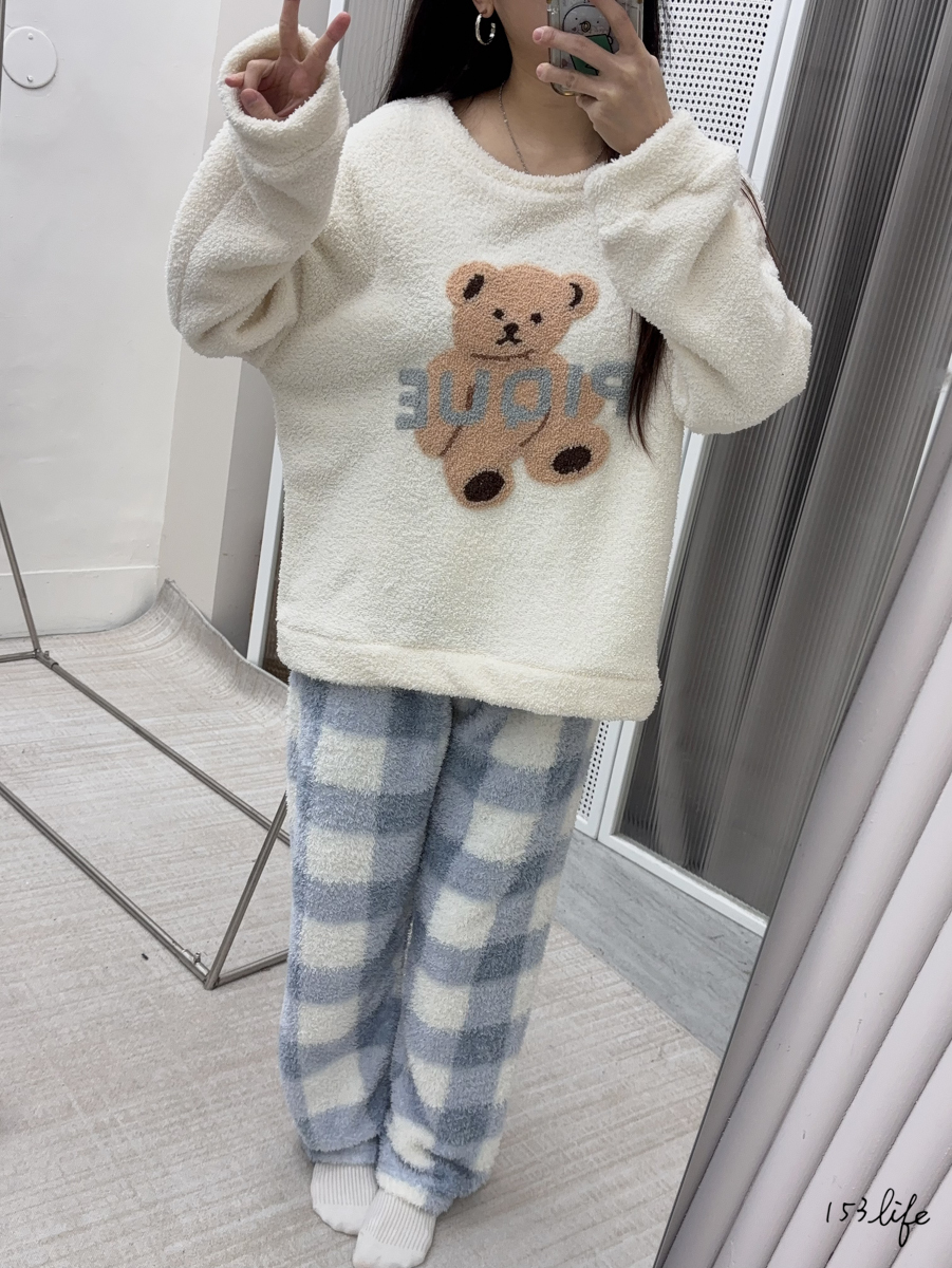 |現貨|熊熊舒適刷絨睡衣（白藍/紅）