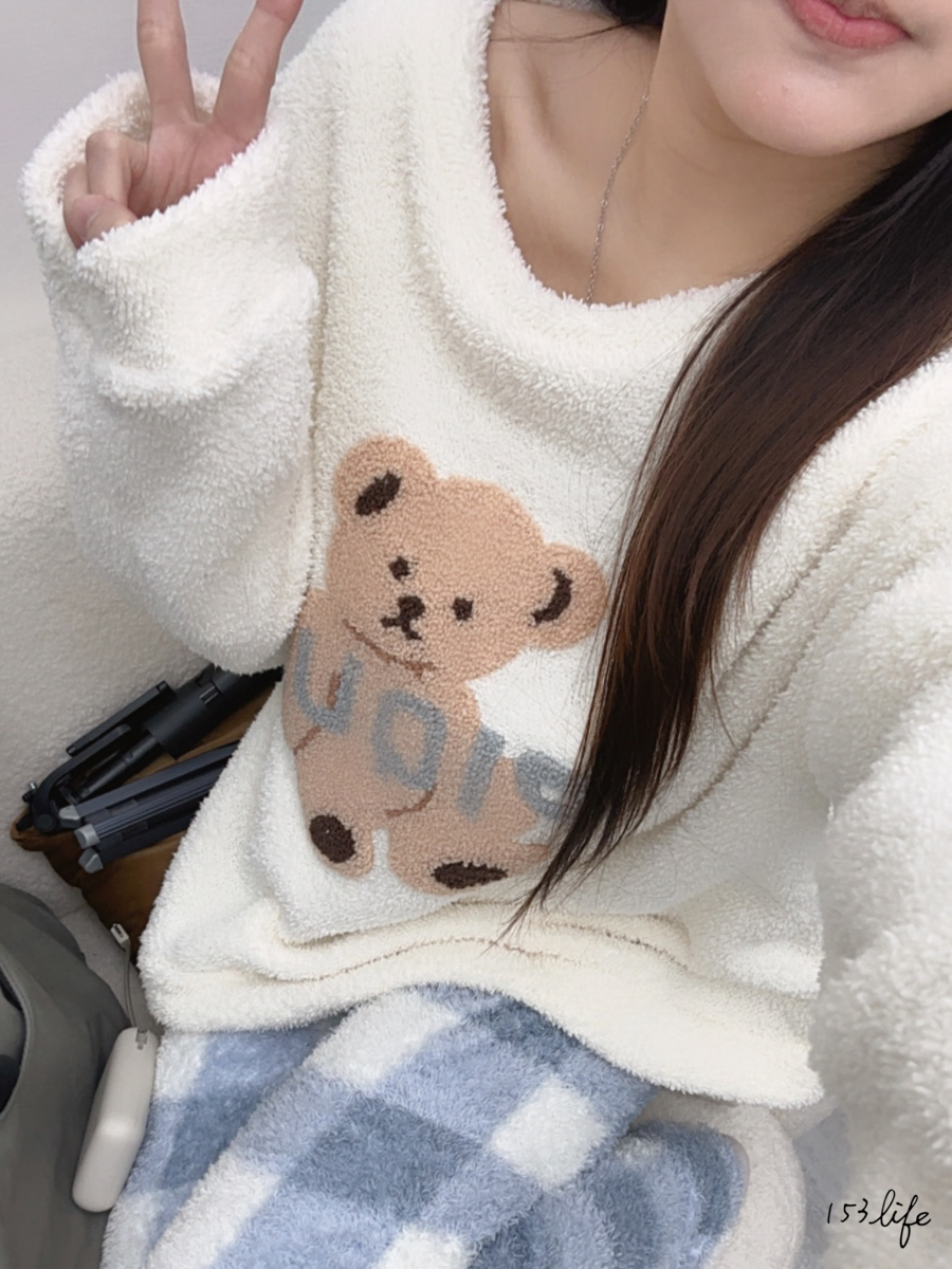 |現貨|熊熊舒適刷絨睡衣（白藍/紅）