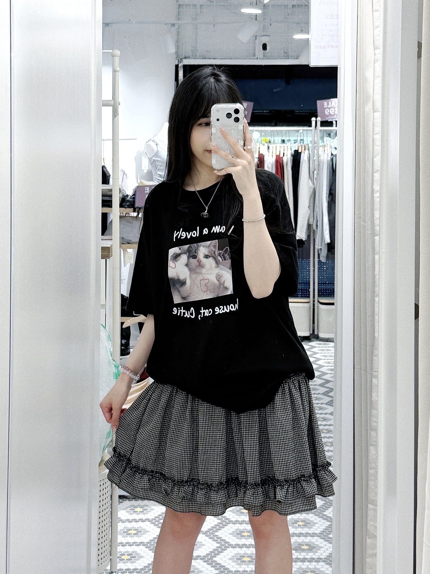 D0549｜韓系小眾𐙚⋆°｡⋆ ruffle邊格紋中短裙