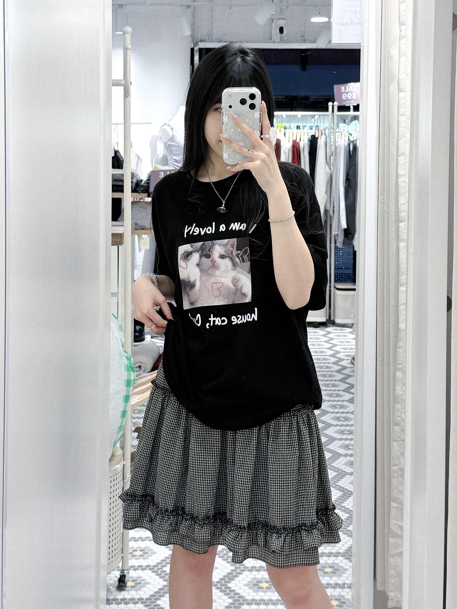 D0549｜韓系小眾𐙚⋆°｡⋆ ruffle邊格紋中短裙