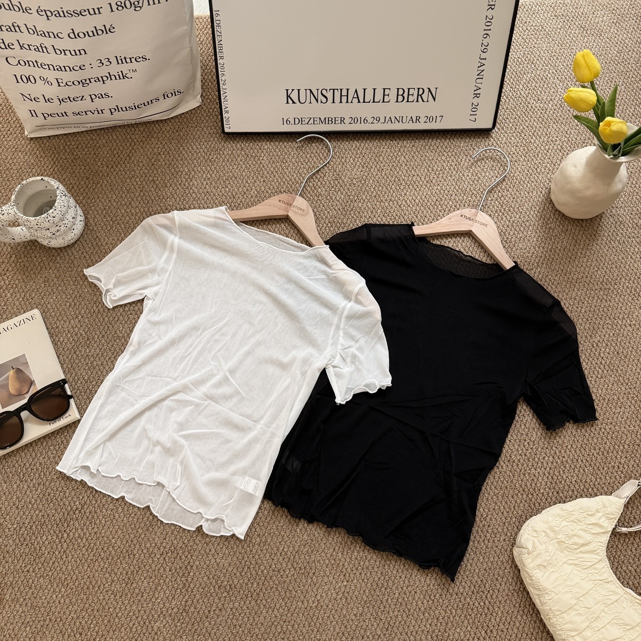 9910 韓系透膚素面打底短袖(R)