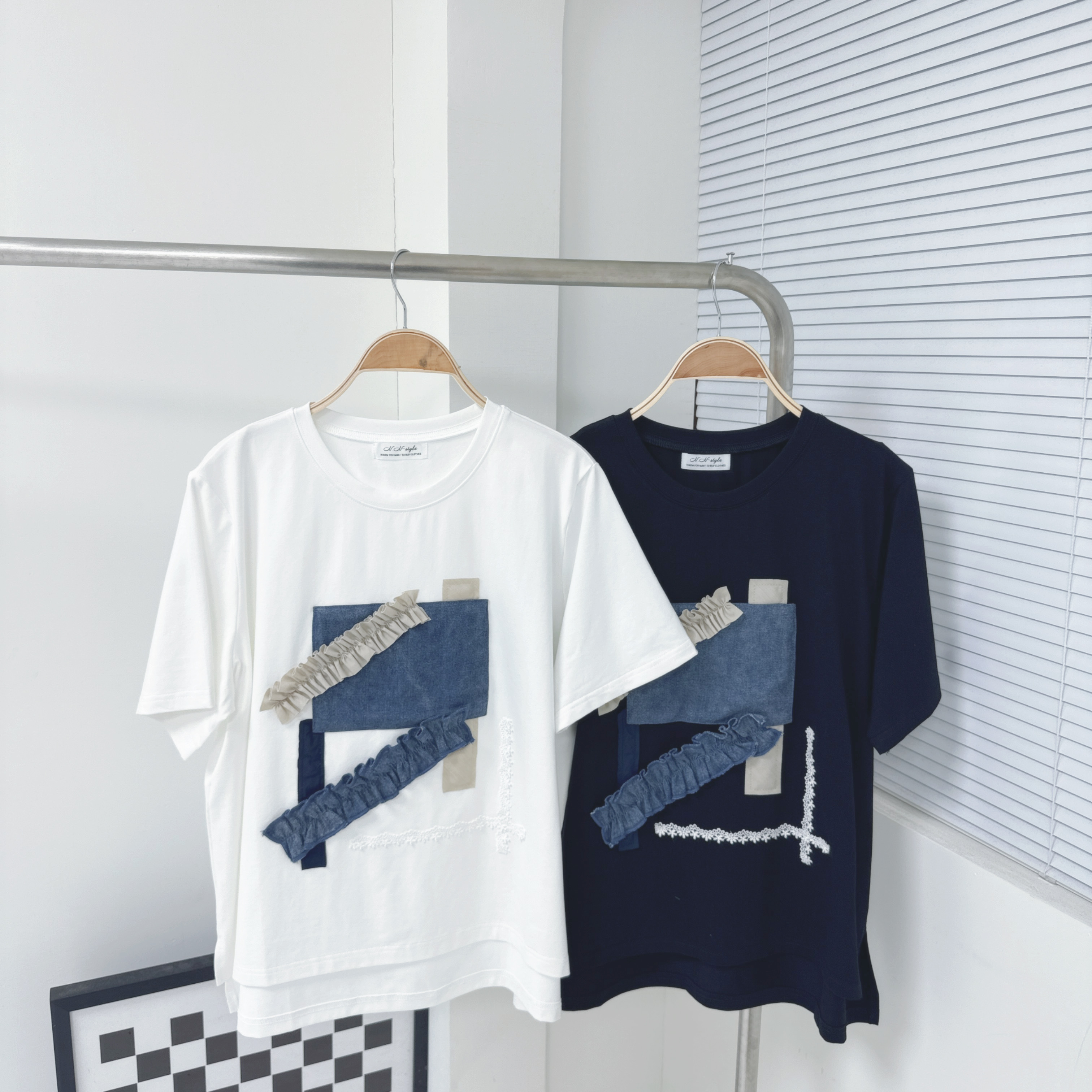 【廠家制】花邊拼布短袖TOP (H7-H8)